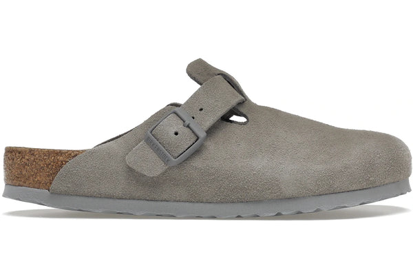 Birkenstock Boston Soft Footbed Suede Stone Coin (Narrow Fit)