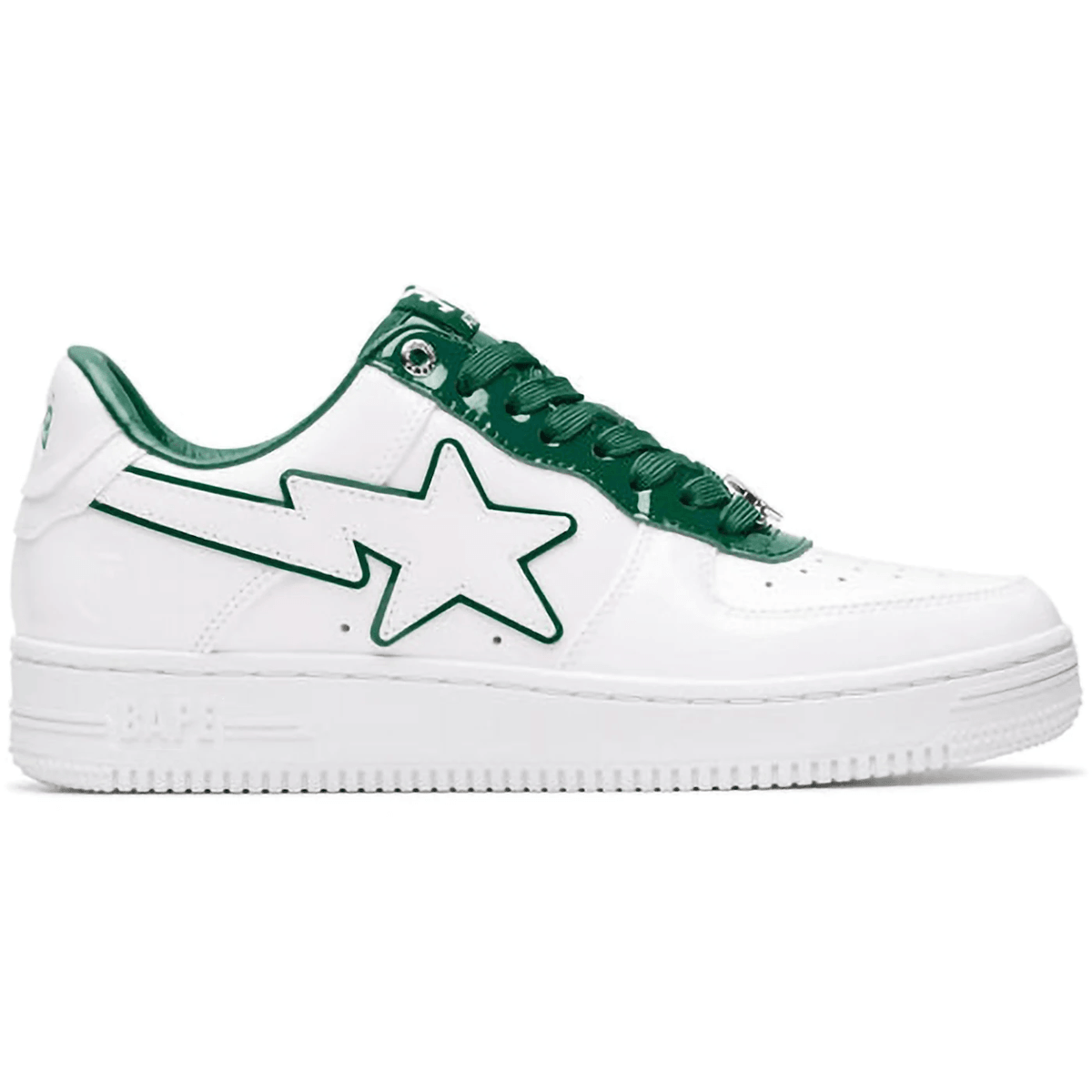 A Bathing Ape Bape Sta Patent Leather White Green - Sneakerzone