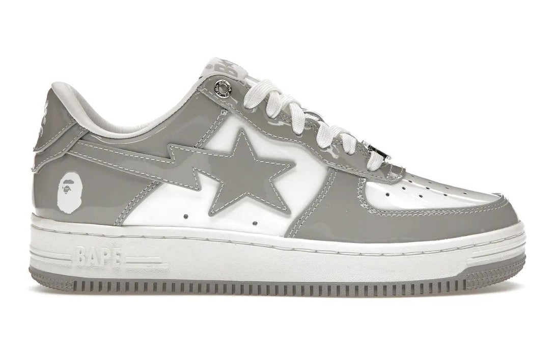 A Bathing Ape Bape Sta Patent Leather White Grey - Sneakerzone