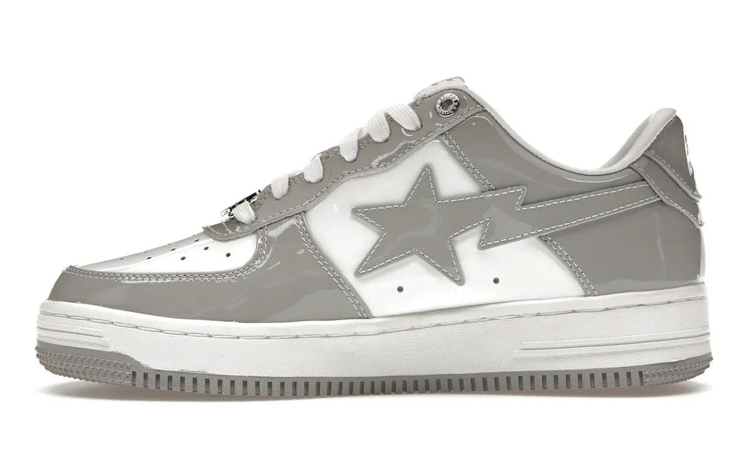 A Bathing Ape Bape Sta Patent Leather White Grey - Sneakerzone