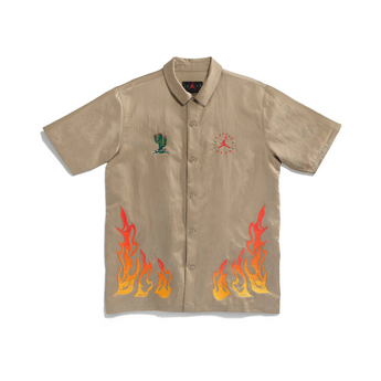 Travis Scott Cactus Jack x Jordan Button Down Shirt Khaki/University Red