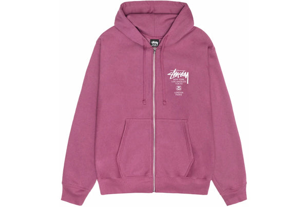 Stussy World Tour Zip Hoodie Berry