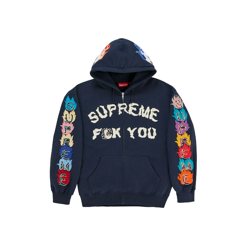 Supreme F**k You Zip Up Hooded Sweatshirt Navy product image