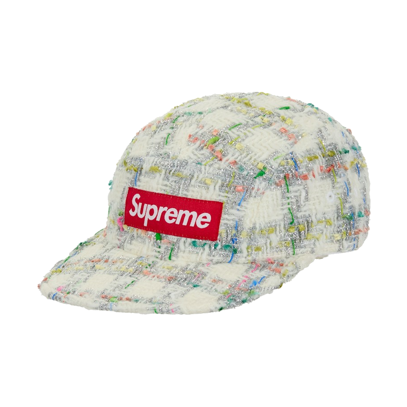 Supreme Metallic Boucle Camp Cap White